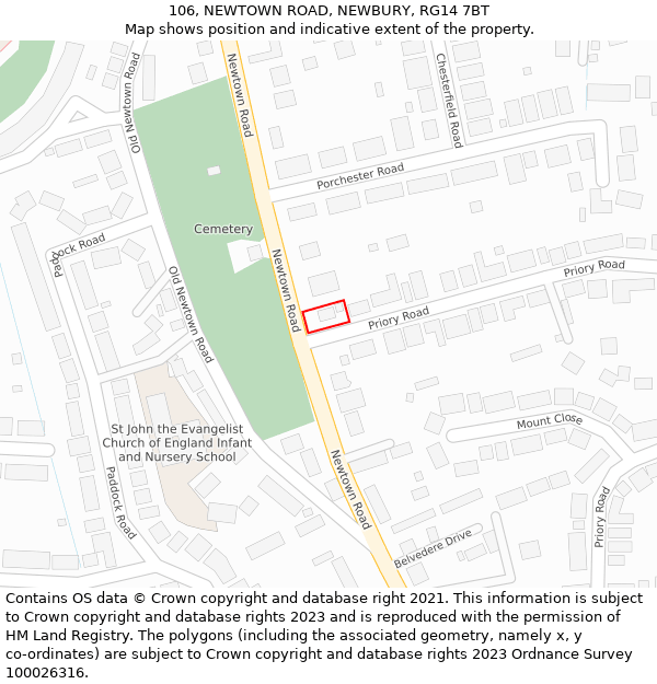 106, NEWTOWN ROAD, NEWBURY, RG14 7BT: Location map and indicative extent of plot