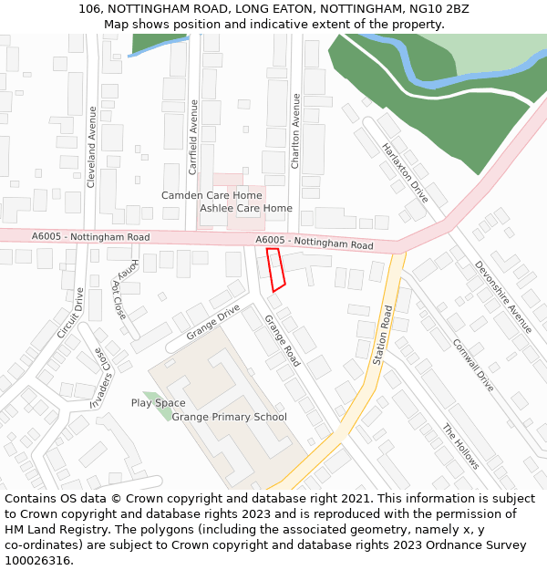 106, NOTTINGHAM ROAD, LONG EATON, NOTTINGHAM, NG10 2BZ: Location map and indicative extent of plot