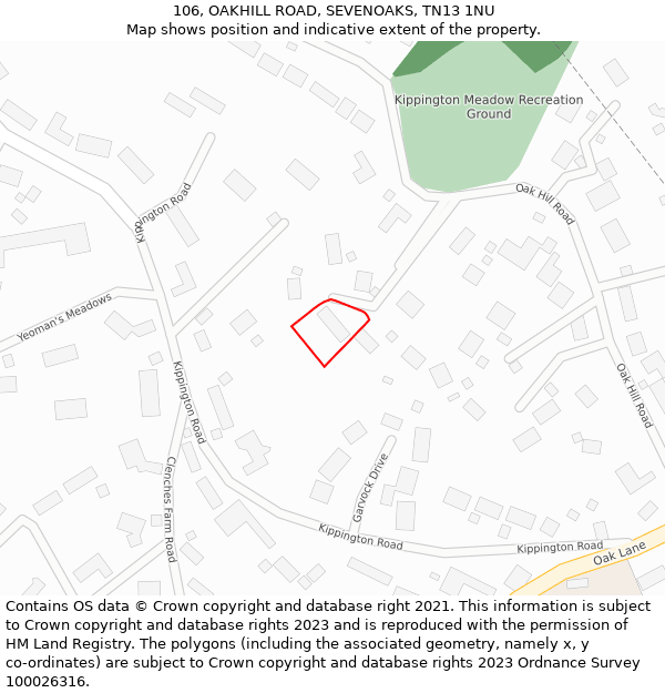106, OAKHILL ROAD, SEVENOAKS, TN13 1NU: Location map and indicative extent of plot