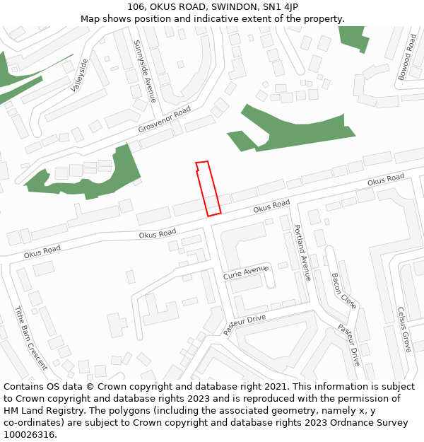 106, OKUS ROAD, SWINDON, SN1 4JP: Location map and indicative extent of plot
