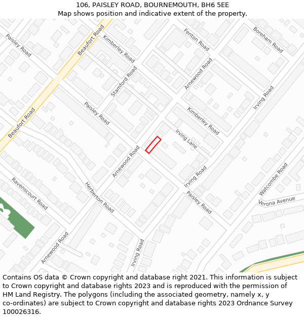 106, PAISLEY ROAD, BOURNEMOUTH, BH6 5EE: Location map and indicative extent of plot