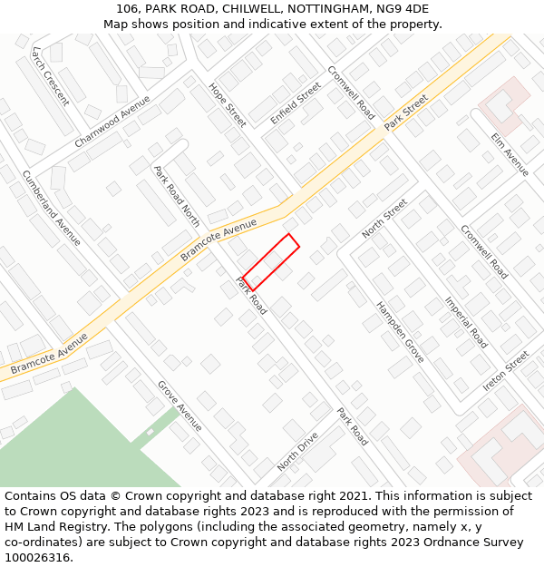 106, PARK ROAD, CHILWELL, NOTTINGHAM, NG9 4DE: Location map and indicative extent of plot