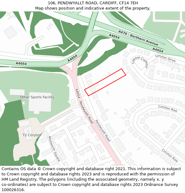 106, PENDWYALLT ROAD, CARDIFF, CF14 7EH: Location map and indicative extent of plot