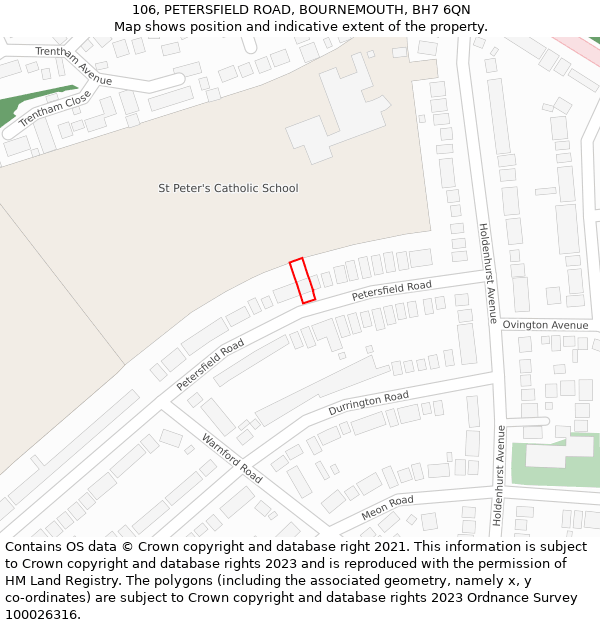106, PETERSFIELD ROAD, BOURNEMOUTH, BH7 6QN: Location map and indicative extent of plot