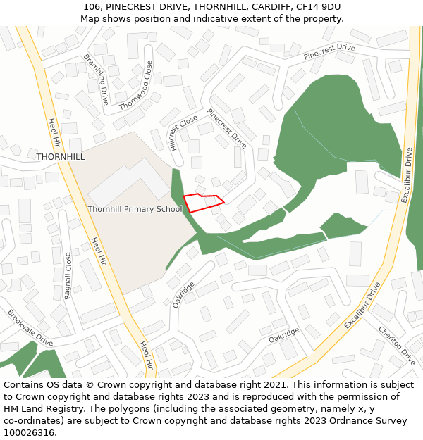 106, PINECREST DRIVE, THORNHILL, CARDIFF, CF14 9DU: Location map and indicative extent of plot