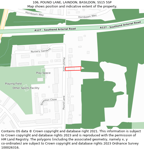 106, POUND LANE, LAINDON, BASILDON, SS15 5SP: Location map and indicative extent of plot