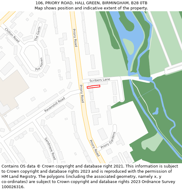 106, PRIORY ROAD, HALL GREEN, BIRMINGHAM, B28 0TB: Location map and indicative extent of plot