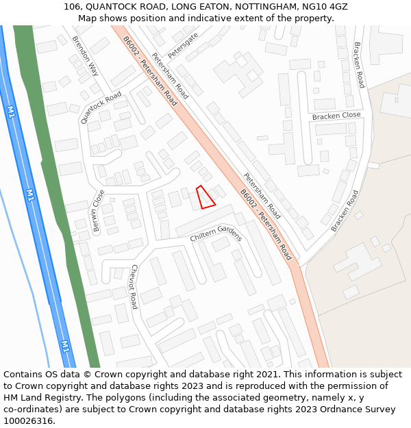 106, QUANTOCK ROAD, LONG EATON, NOTTINGHAM, NG10 4GZ: Location map and indicative extent of plot