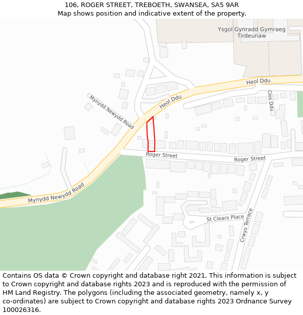 106, ROGER STREET, TREBOETH, SWANSEA, SA5 9AR: Location map and indicative extent of plot