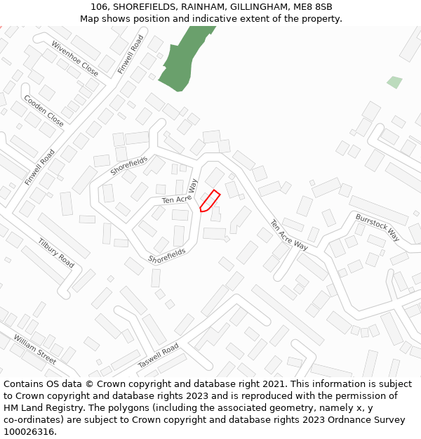 106, SHOREFIELDS, RAINHAM, GILLINGHAM, ME8 8SB: Location map and indicative extent of plot