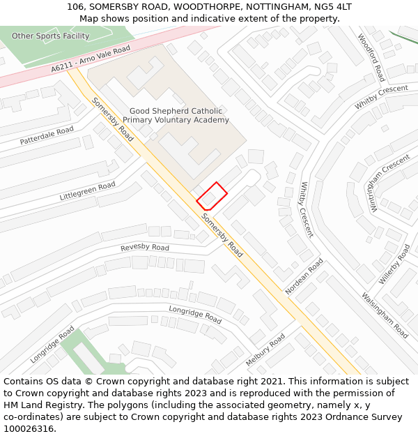 106, SOMERSBY ROAD, WOODTHORPE, NOTTINGHAM, NG5 4LT: Location map and indicative extent of plot