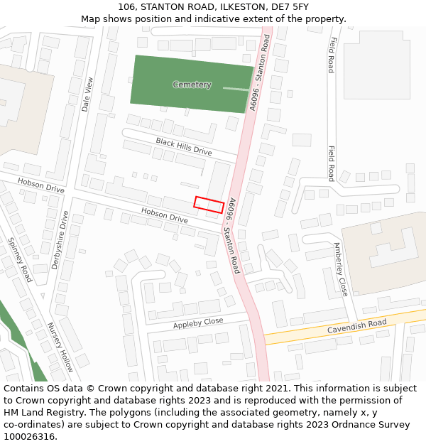 106, STANTON ROAD, ILKESTON, DE7 5FY: Location map and indicative extent of plot