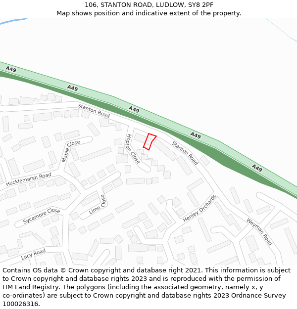 106, STANTON ROAD, LUDLOW, SY8 2PF: Location map and indicative extent of plot