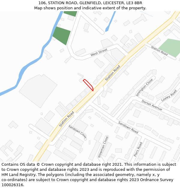 106, STATION ROAD, GLENFIELD, LEICESTER, LE3 8BR: Location map and indicative extent of plot