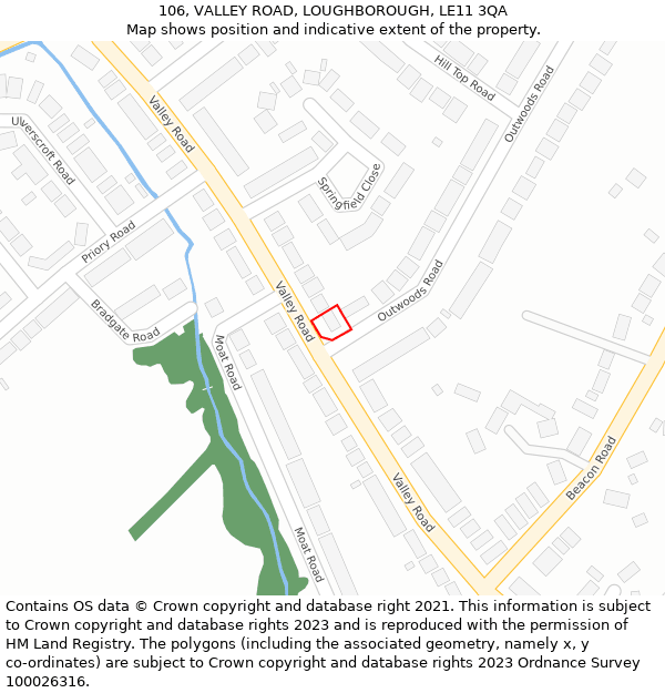 106, VALLEY ROAD, LOUGHBOROUGH, LE11 3QA: Location map and indicative extent of plot