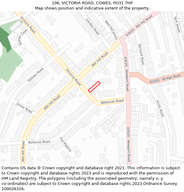 106, VICTORIA ROAD, COWES, PO31 7HP: Location map and indicative extent of plot