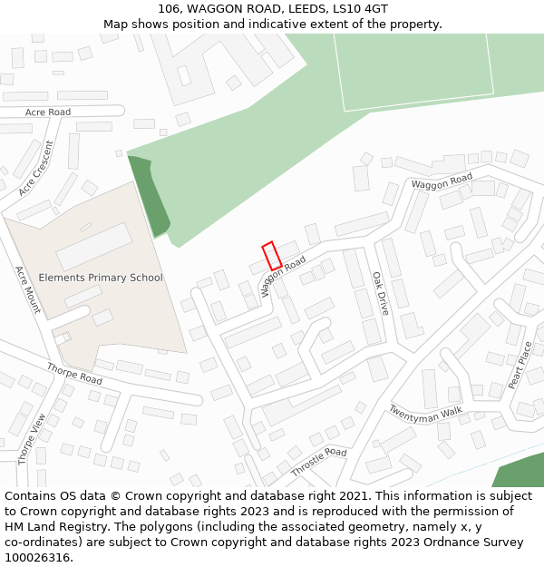 106, WAGGON ROAD, LEEDS, LS10 4GT: Location map and indicative extent of plot