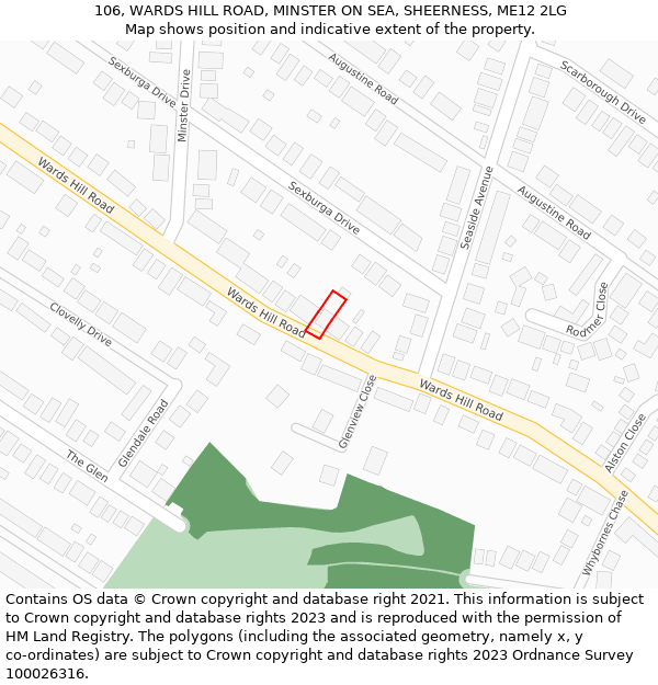 106, WARDS HILL ROAD, MINSTER ON SEA, SHEERNESS, ME12 2LG: Location map and indicative extent of plot