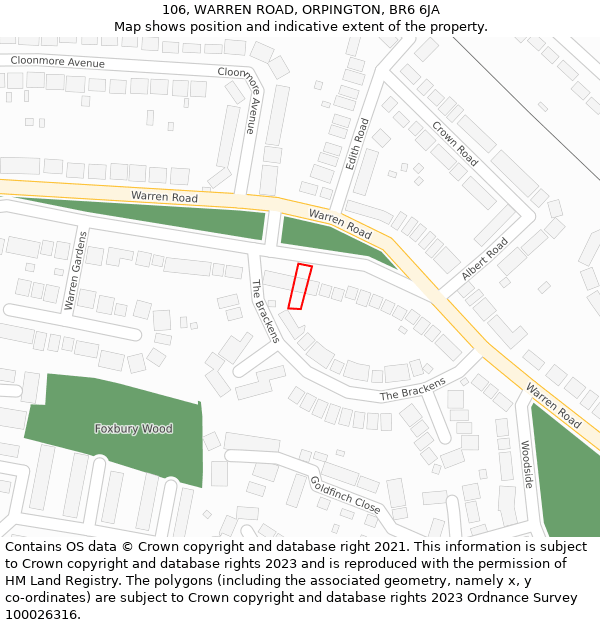 106, WARREN ROAD, ORPINGTON, BR6 6JA: Location map and indicative extent of plot