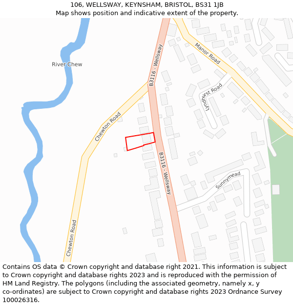 106, WELLSWAY, KEYNSHAM, BRISTOL, BS31 1JB: Location map and indicative extent of plot