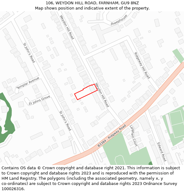 106, WEYDON HILL ROAD, FARNHAM, GU9 8NZ: Location map and indicative extent of plot