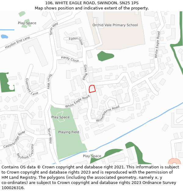 106, WHITE EAGLE ROAD, SWINDON, SN25 1PS: Location map and indicative extent of plot