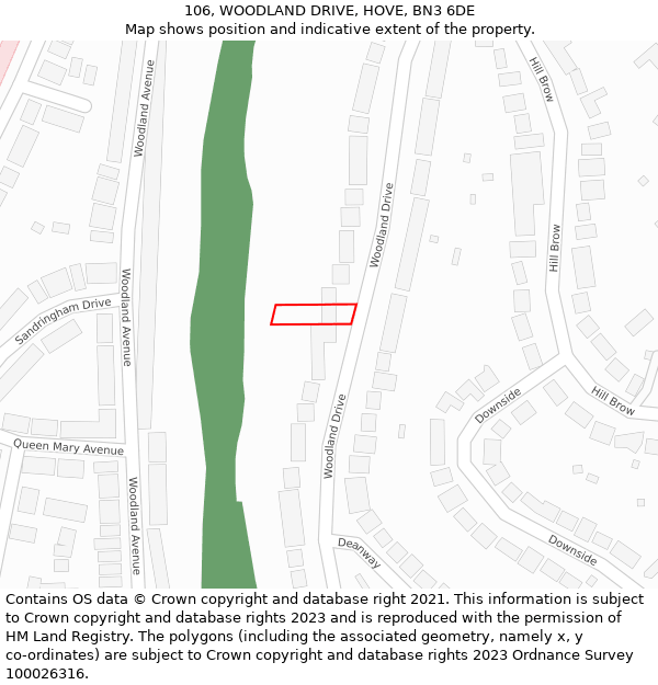 106, WOODLAND DRIVE, HOVE, BN3 6DE: Location map and indicative extent of plot