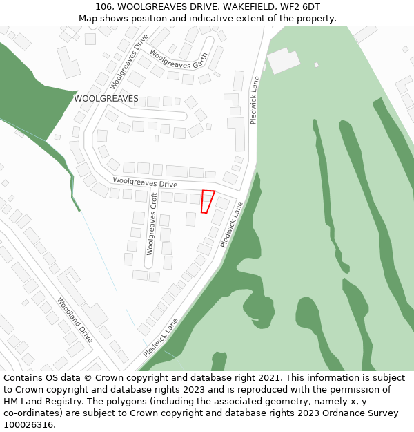 106, WOOLGREAVES DRIVE, WAKEFIELD, WF2 6DT: Location map and indicative extent of plot