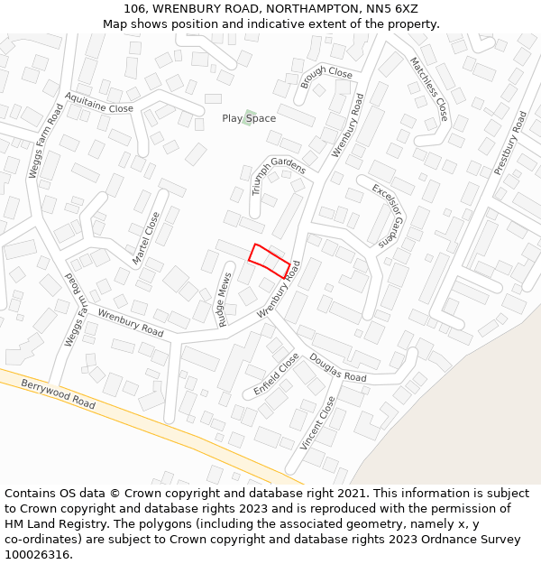 106, WRENBURY ROAD, NORTHAMPTON, NN5 6XZ: Location map and indicative extent of plot