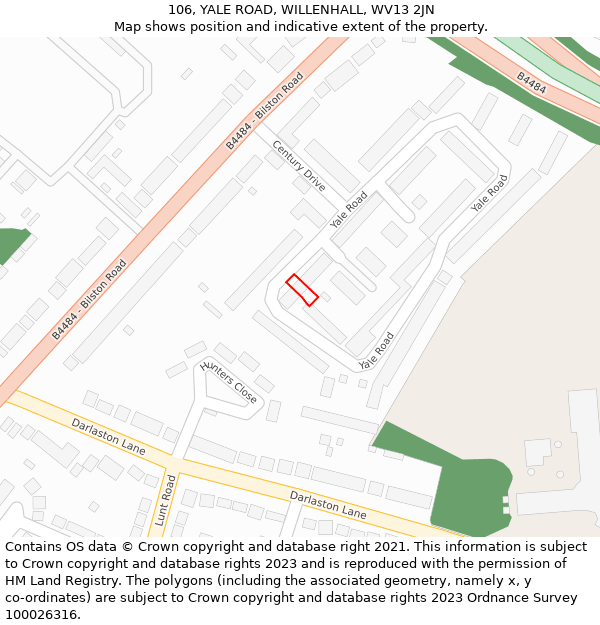 106, YALE ROAD, WILLENHALL, WV13 2JN: Location map and indicative extent of plot