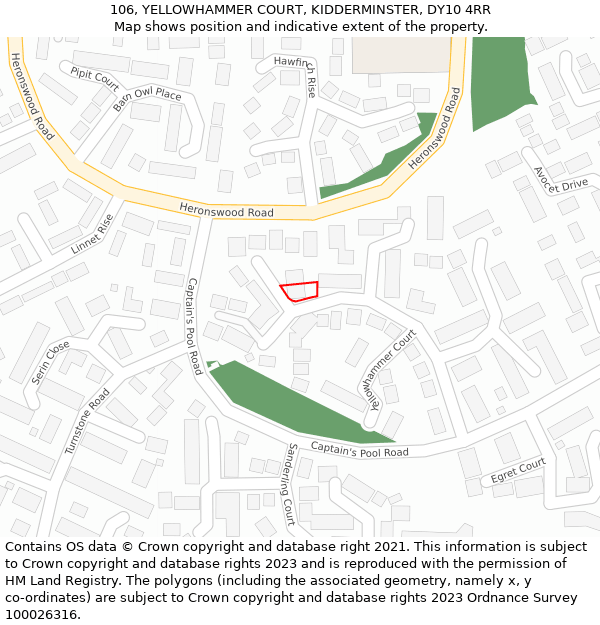 106, YELLOWHAMMER COURT, KIDDERMINSTER, DY10 4RR: Location map and indicative extent of plot