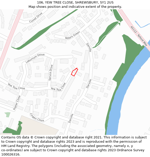 106, YEW TREE CLOSE, SHREWSBURY, SY1 2US: Location map and indicative extent of plot