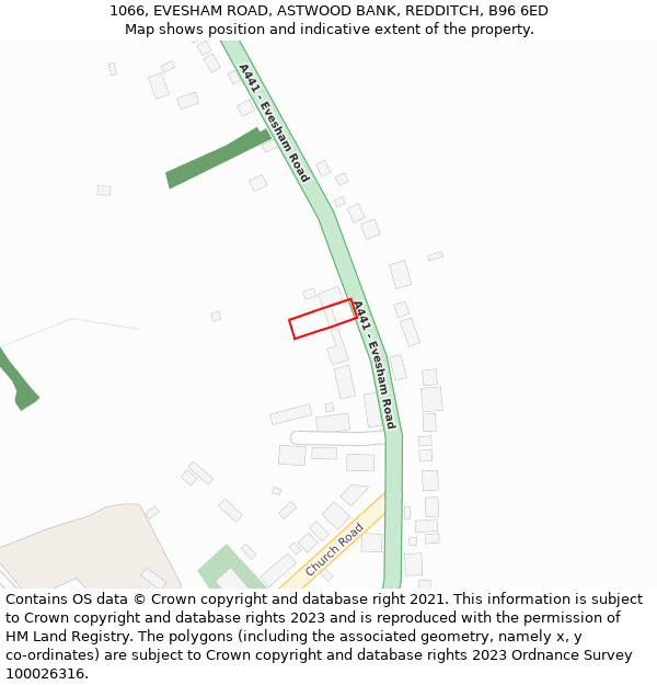 1066, EVESHAM ROAD, ASTWOOD BANK, REDDITCH, B96 6ED: Location map and indicative extent of plot