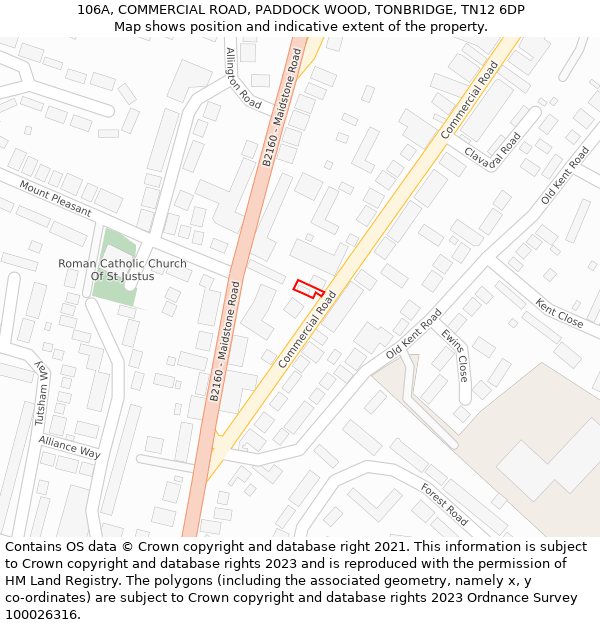 106A, COMMERCIAL ROAD, PADDOCK WOOD, TONBRIDGE, TN12 6DP: Location map and indicative extent of plot