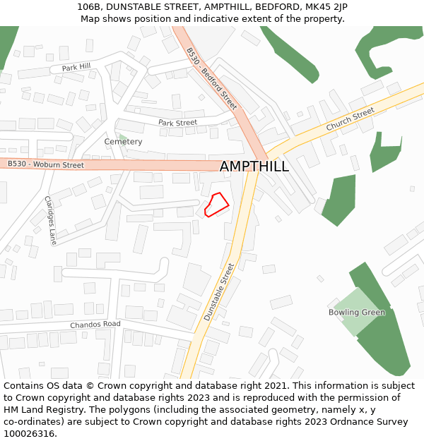 106B, DUNSTABLE STREET, AMPTHILL, BEDFORD, MK45 2JP: Location map and indicative extent of plot
