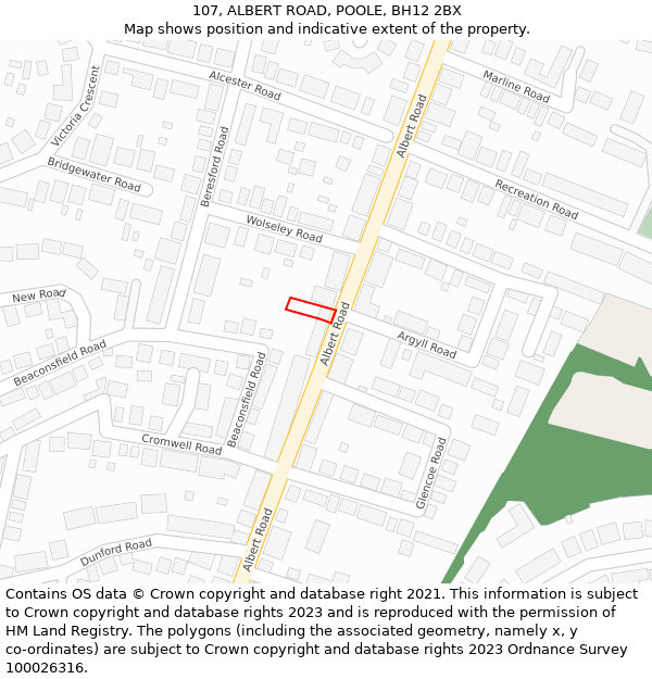 107, ALBERT ROAD, POOLE, BH12 2BX: Location map and indicative extent of plot