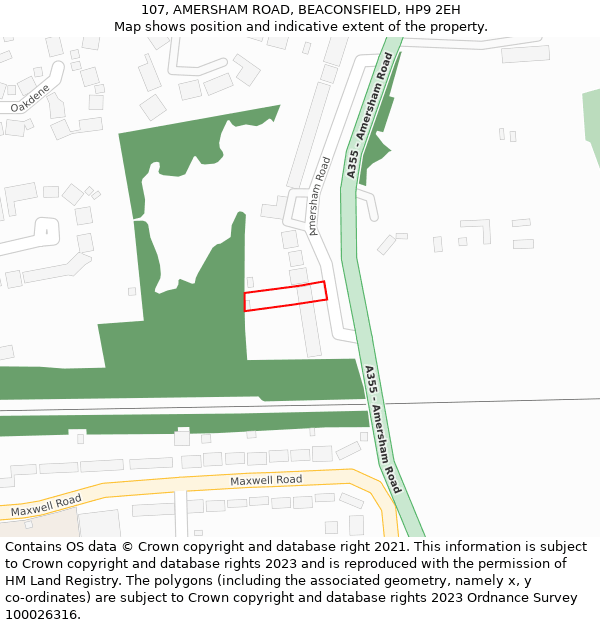 107, AMERSHAM ROAD, BEACONSFIELD, HP9 2EH: Location map and indicative extent of plot