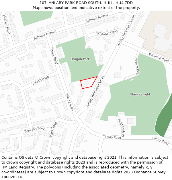 107, ANLABY PARK ROAD SOUTH, HULL, HU4 7DD: Location map and indicative extent of plot