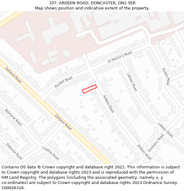 107, ARDEEN ROAD, DONCASTER, DN2 5ER: Location map and indicative extent of plot