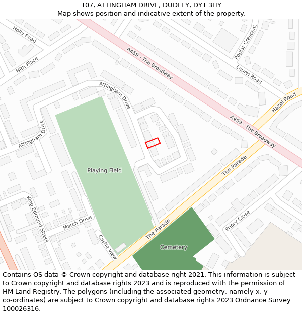 107, ATTINGHAM DRIVE, DUDLEY, DY1 3HY: Location map and indicative extent of plot