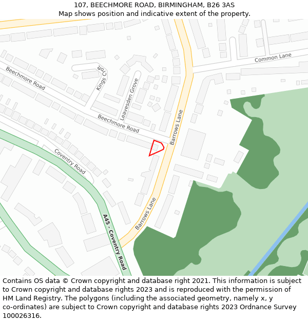 107, BEECHMORE ROAD, BIRMINGHAM, B26 3AS: Location map and indicative extent of plot