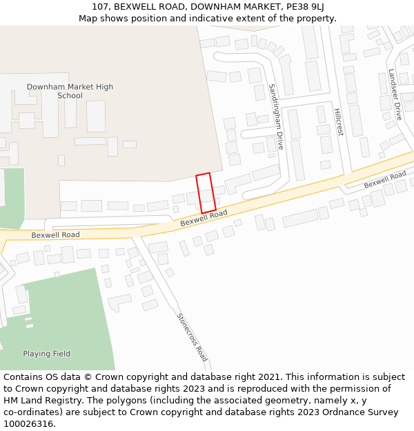 107, BEXWELL ROAD, DOWNHAM MARKET, PE38 9LJ: Location map and indicative extent of plot