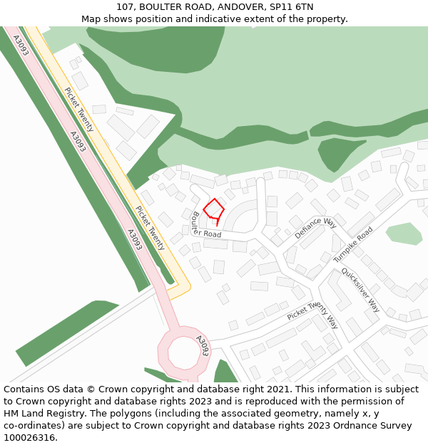 107, BOULTER ROAD, ANDOVER, SP11 6TN: Location map and indicative extent of plot