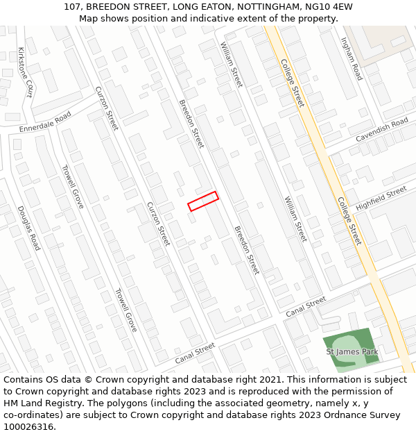 107, BREEDON STREET, LONG EATON, NOTTINGHAM, NG10 4EW: Location map and indicative extent of plot