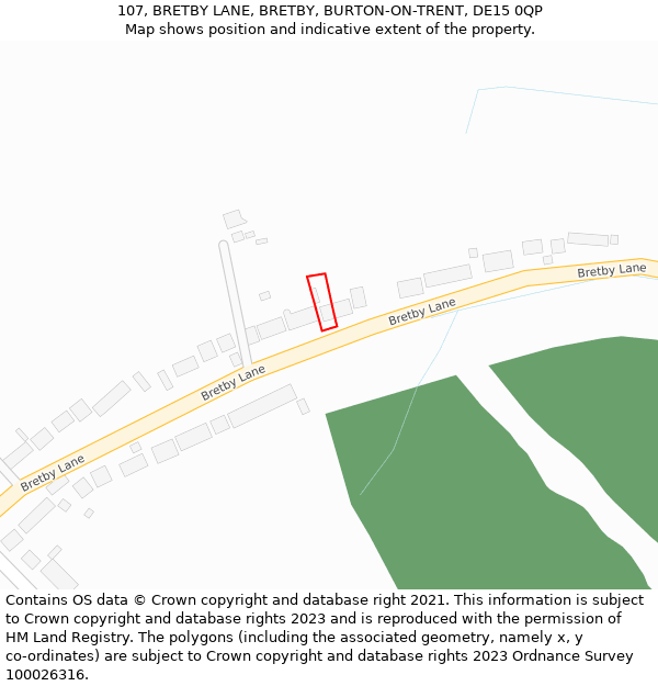 107, BRETBY LANE, BRETBY, BURTON-ON-TRENT, DE15 0QP: Location map and indicative extent of plot