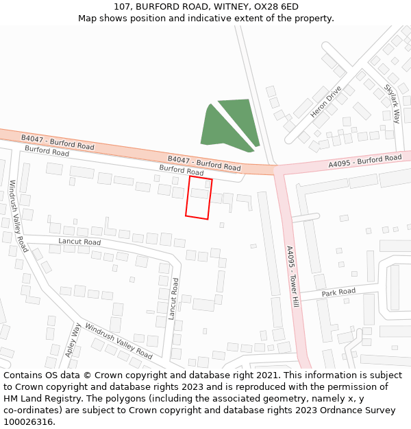 107, BURFORD ROAD, WITNEY, OX28 6ED: Location map and indicative extent of plot