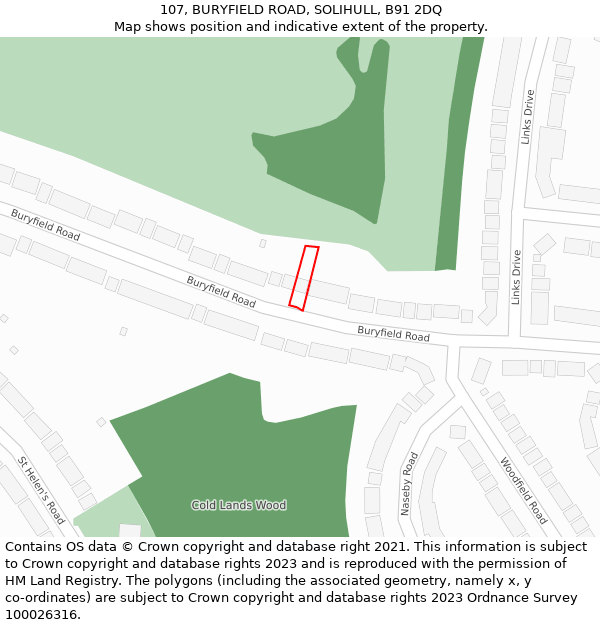 107, BURYFIELD ROAD, SOLIHULL, B91 2DQ: Location map and indicative extent of plot