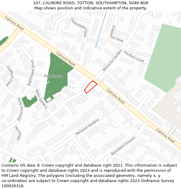 107, CALMORE ROAD, TOTTON, SOUTHAMPTON, SO40 8GR: Location map and indicative extent of plot