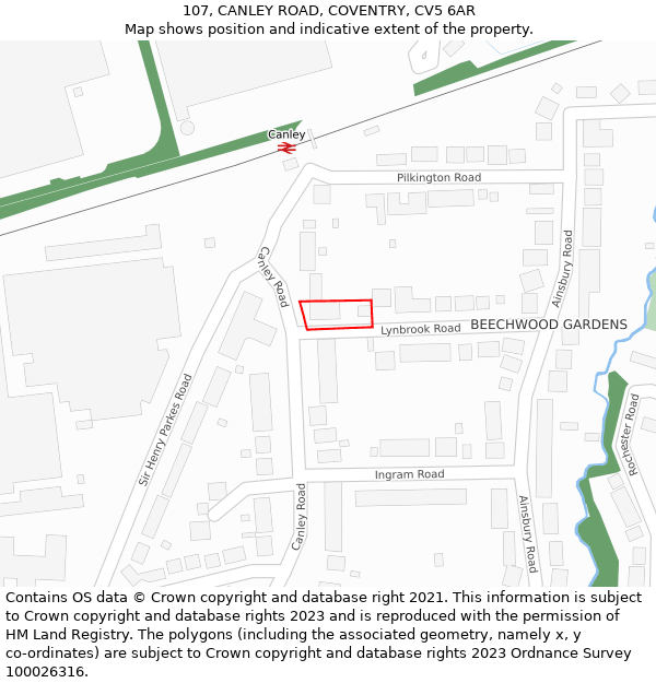 107, CANLEY ROAD, COVENTRY, CV5 6AR: Location map and indicative extent of plot