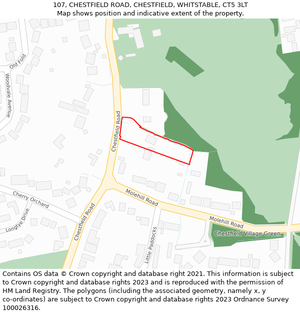 107, CHESTFIELD ROAD, CHESTFIELD, WHITSTABLE, CT5 3LT: Location map and indicative extent of plot